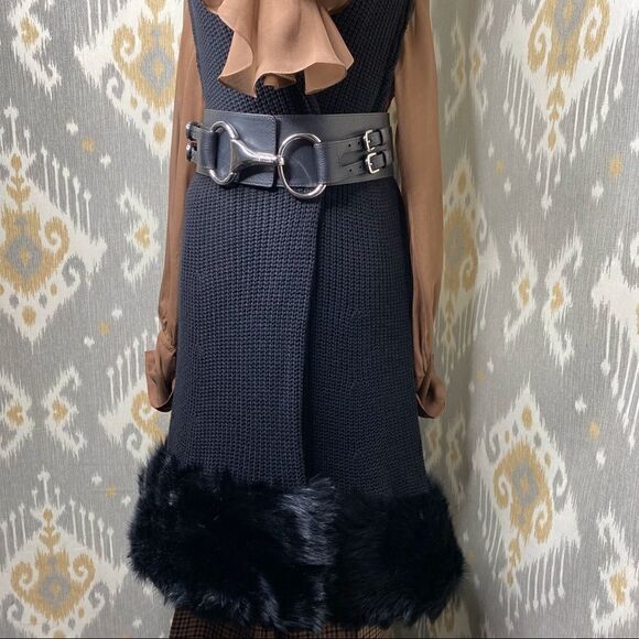 Ralph Lauren Black Cashmere Blend Lamb Shearling Flat Knit Open Front Cardigan - Picture 6 of 16